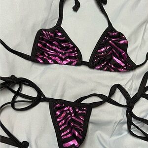 Metallic Pink Geometric Print Bikini Set